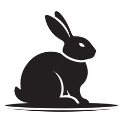 Silhouette of Rabbit Bunny in Black and White Vector Illustration