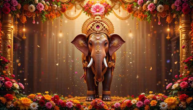 Colorful elephant pattern on a dark background, showcasing intricate designs and vibrant hues in a decorative style.
