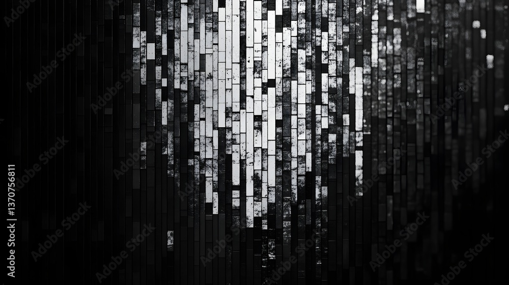 Poster glitchy pixelated static noise texture in monochrome cyberpunk-inspired background