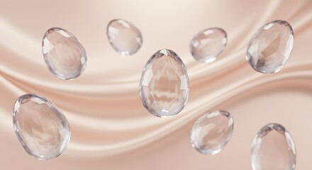 Fototapeta premium Happy Easter with Transparent Eggs Floating on Silky Background