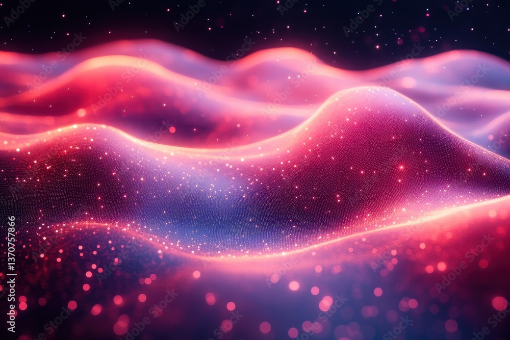 Aufkleber colorful wave patterns with glowing lights in a digital landscape at night create a mesmerizing visu