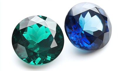 Fototapeta premium Isolated round-cut emerald and sapphire gemstones against a white background
