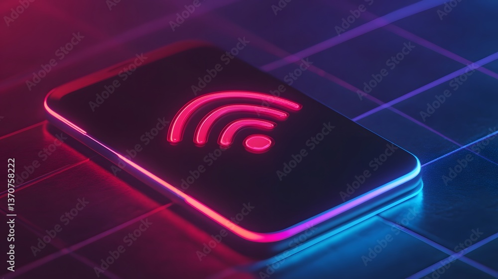 Poster holographic wifi icon on futuristic smartphone display with glowing digital interface