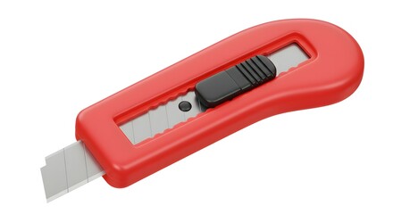 Red Plastic Utility Knife with Retractable Blade, Close-up Studio Shot