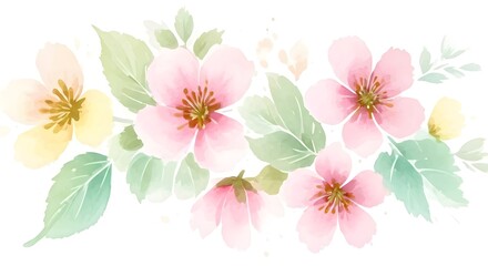 Springtime watercolor splashes with pastel pinks, greens, and yellows evoking fresh blossoms, AI Generated