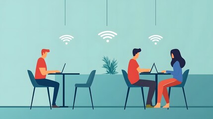 Wireless Network in a Modern Caf, People Using Digital Devices and Laptops, Urban Digital Lifestyle
