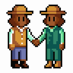 Fototapeta premium Pixel Art Farmers Shaking Hands in Retro Style