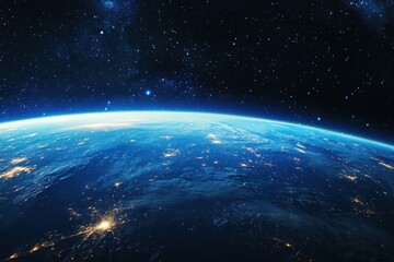 Obraz premium View of Earth from space highlighting planetary features and city lights at night