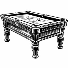 Vintage Billiard Table Illustration Classic Pool Design with Balls and Cues