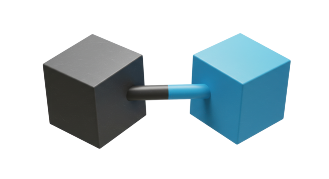 Isolated Two Connected Cubes, Gray and Blue