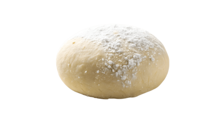 A perfectly formed ball of pizza dough, ready for its culinary journey, lightly dusted with flour against a clean white background.