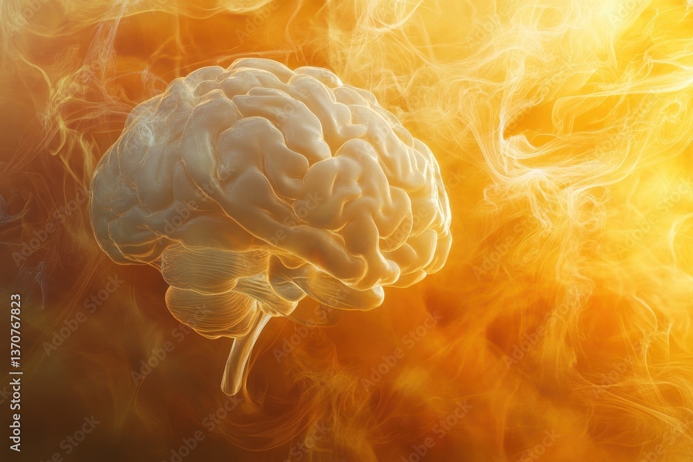 Poster brain illuminated by flames in a surreal display of creativity and imagination