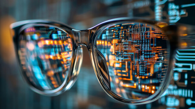 Reflection of a circuit board on glasses