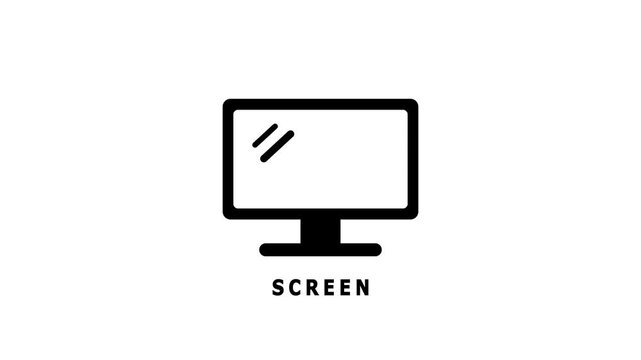 Computer monitor or modern TV screen icon. White icon on black background
