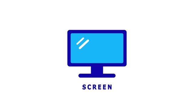 Computer monitor or modern TV screen icon. White icon on black background