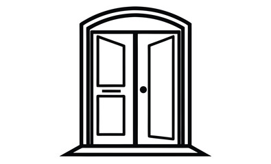 Open wooden door icon silhouette