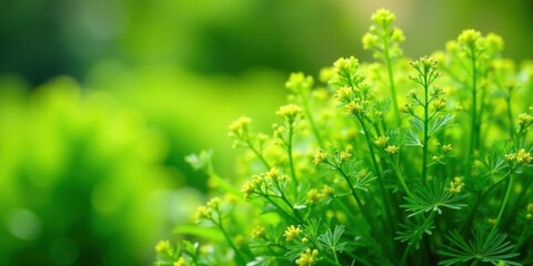 Obraz premium Vibrant Green Flora Delicate Yellow Buds and Lush Foliage in a Natural Setting