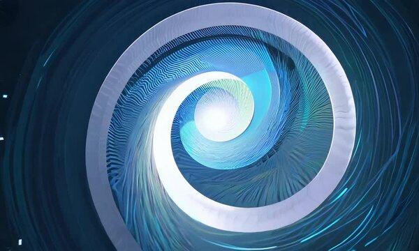 Futuristic spinning spiral shape emitting bright rays of light, abstract technology motion background