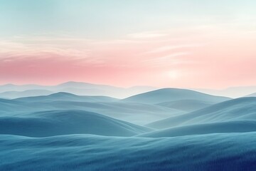 Obraz premium A dreamy landscape with soft, flowing hills, under a sky painted with pastel hues, creating a tranquil and surreal scene