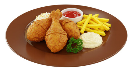 Isolated Fried Chicken with Fries