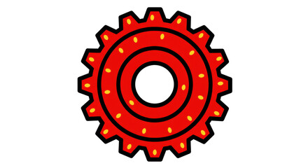 Isolated Red Gear with Yellow Dots