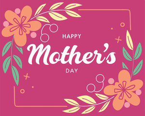 Happy Mother's Day Greeting with Stylized Teal and White Flowers on Pink.