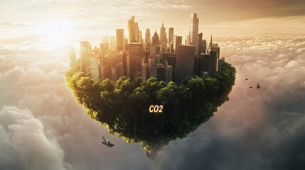 The idea of reducing CO2 emissions to limit global warming. Lower CO2 levels with sustainable development of renewable energy, planting tree, and green energy to stop climate change.