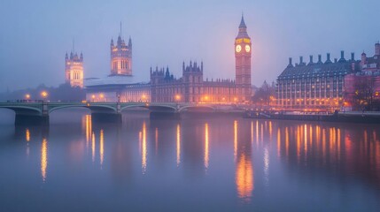 Obraz premium London cityscape bathed in gentle twilight hues, illuminated by serene reflections