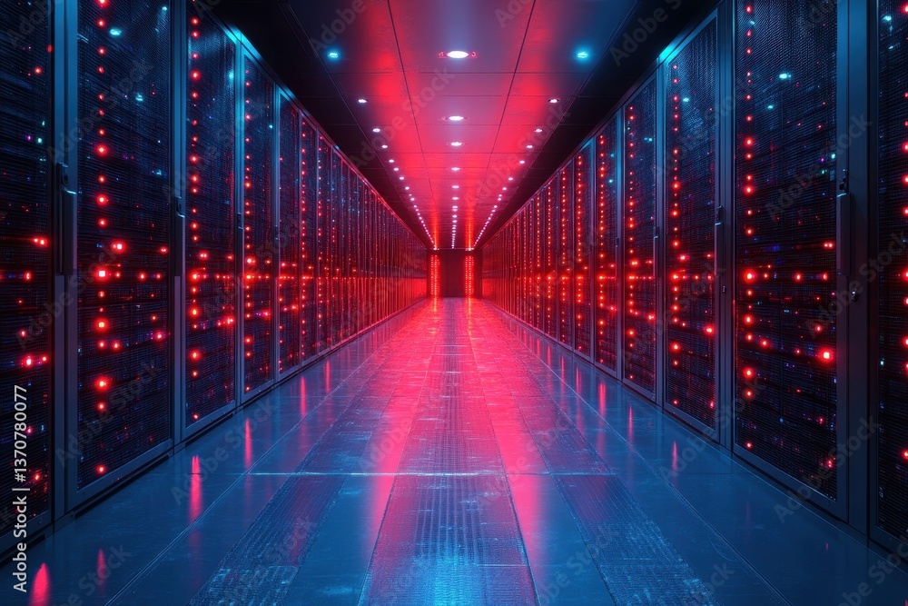 Aufkleber illuminated server corridor showcasing advanced technology in a modern data center during night hour