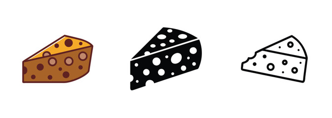 Swiss Cheese Icons Colored, Black, Outline, Dairy, Food, Delicious