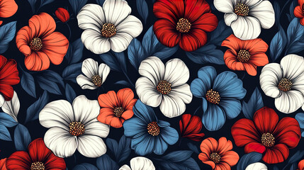 Hand-Drawn Floral Seamless Pattern: Delicate Blooms for Fabric, Wallpaper, and Surface Design
