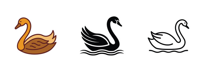 Swan vector arts Brown, Black, White Waterfowl Designs