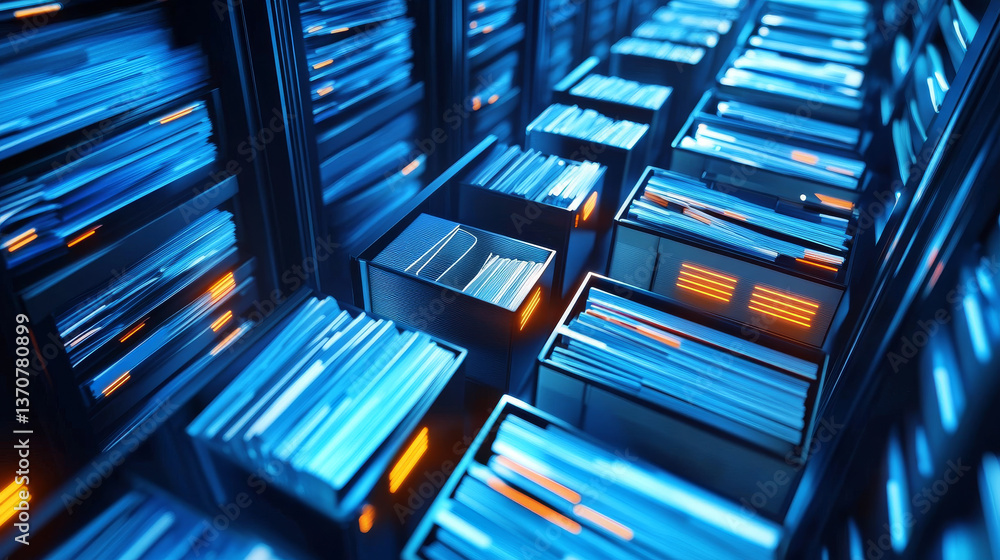 Poster document management and data transfer through cloud technology. exchange data with modern internet t