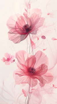 Delicate blush pink poppies blossom ethereal beauty soft watercolor effect gentle floral art dreamy romantic aesthetic serene nature inspired