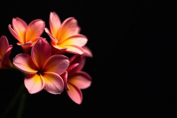 Obraz premium Delicate Pink and Yellow Flowers on a Dark Background, a Stunning Close-Up Study of Nature's Beauty