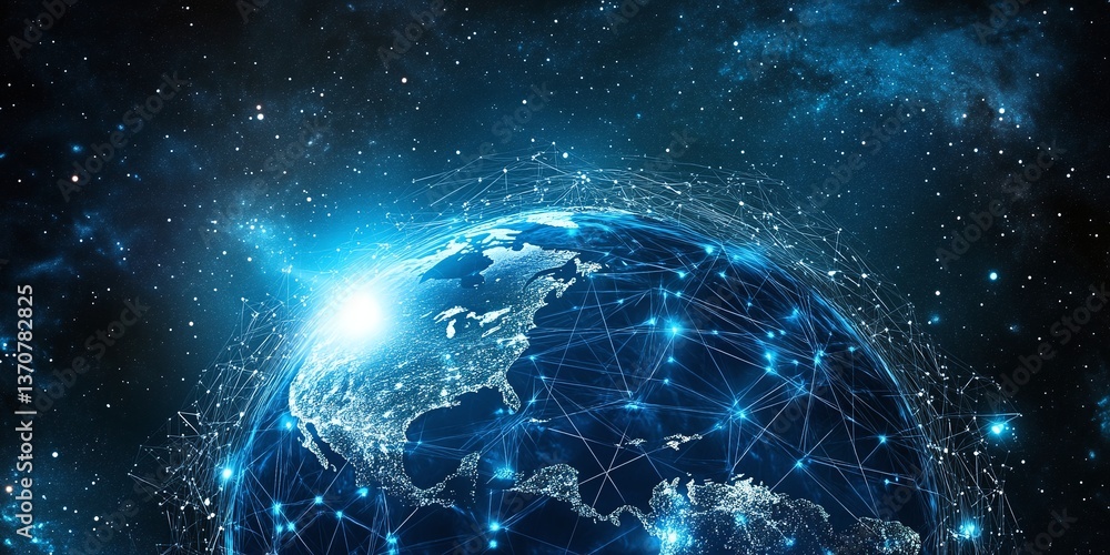 Poster global connection: a captivating vision of the globe, intertwined with a network of digital connecti