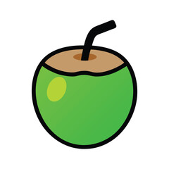 Freshly opened coconut with straw, ready to drink