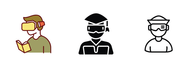 Virtual Reality Student Icons VR Headset, Book, Learning, Graduation