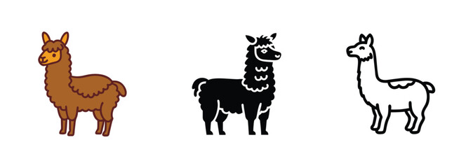Alpaca, Llama, vector arts, Icons, Brown, Black, White, Animal, South America, Style