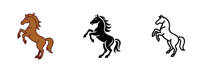 Three Horse Variations Brown, Black, White Outline Icons