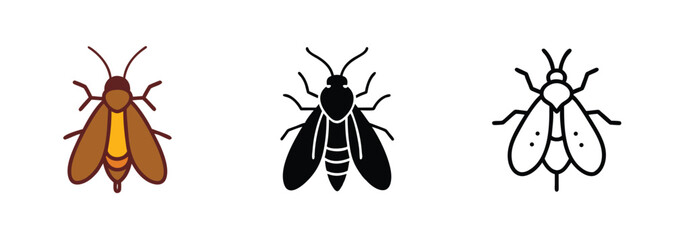 Insect Icons Moth Variations, Color, Silhouette, Outline