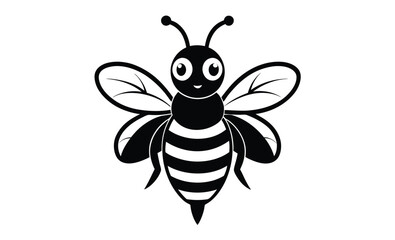 Funny bee character silhouette, hand drawn funny bee character, nature insects doodle illustration 