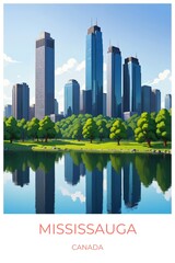 Obraz premium Mississauga Canada Travel Poster Flat Illustration Print Decor Gift Canvas Wall Art Gift