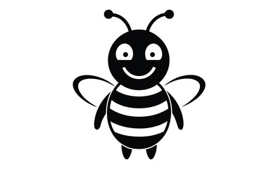 Funny bee character silhouette, hand drawn funny bee character, nature insects doodle illustration 