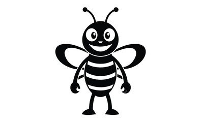 Funny bee character silhouette, hand drawn funny bee character, nature insects doodle illustration 