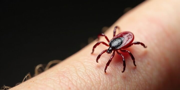 Close-up View of a Blood-Engorged Tick on Human Skin A Detailed Macro Photograph