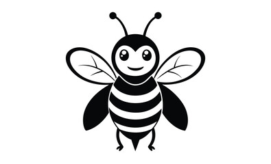 Funny bee character silhouette, hand drawn funny bee character, nature insects doodle illustration 