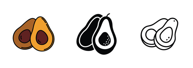 Avocado vector arts Colorful, Black, and Outline Styles