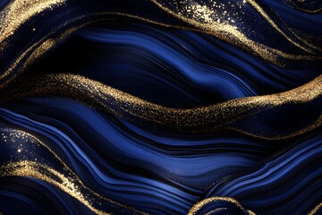 Abstract Blue Gold Glitter Waves Luxury Background