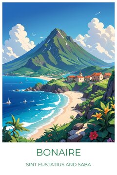 Statia Bonaire, sint eustatius and saba Travel Poster Flat Illustration Print Decor Gift Canvas Wall Art Gift